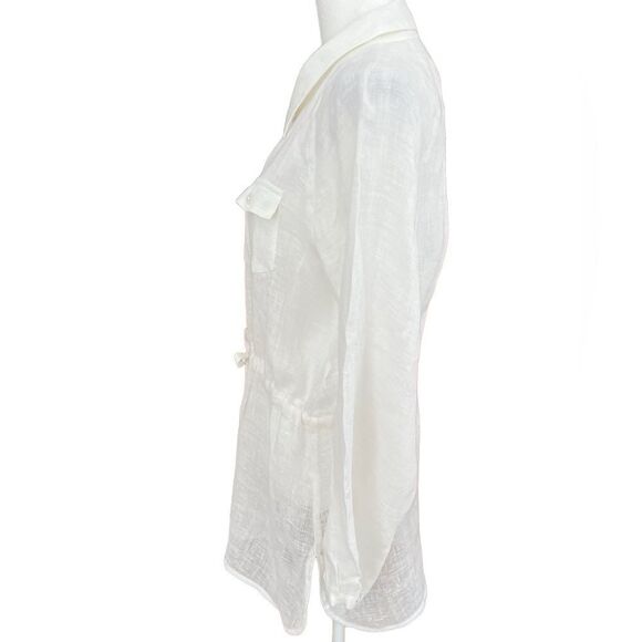 Irene Van Ryb white 100% linen drawstring waist tunic, long sleeves, size 42. - Picture 4 of 7